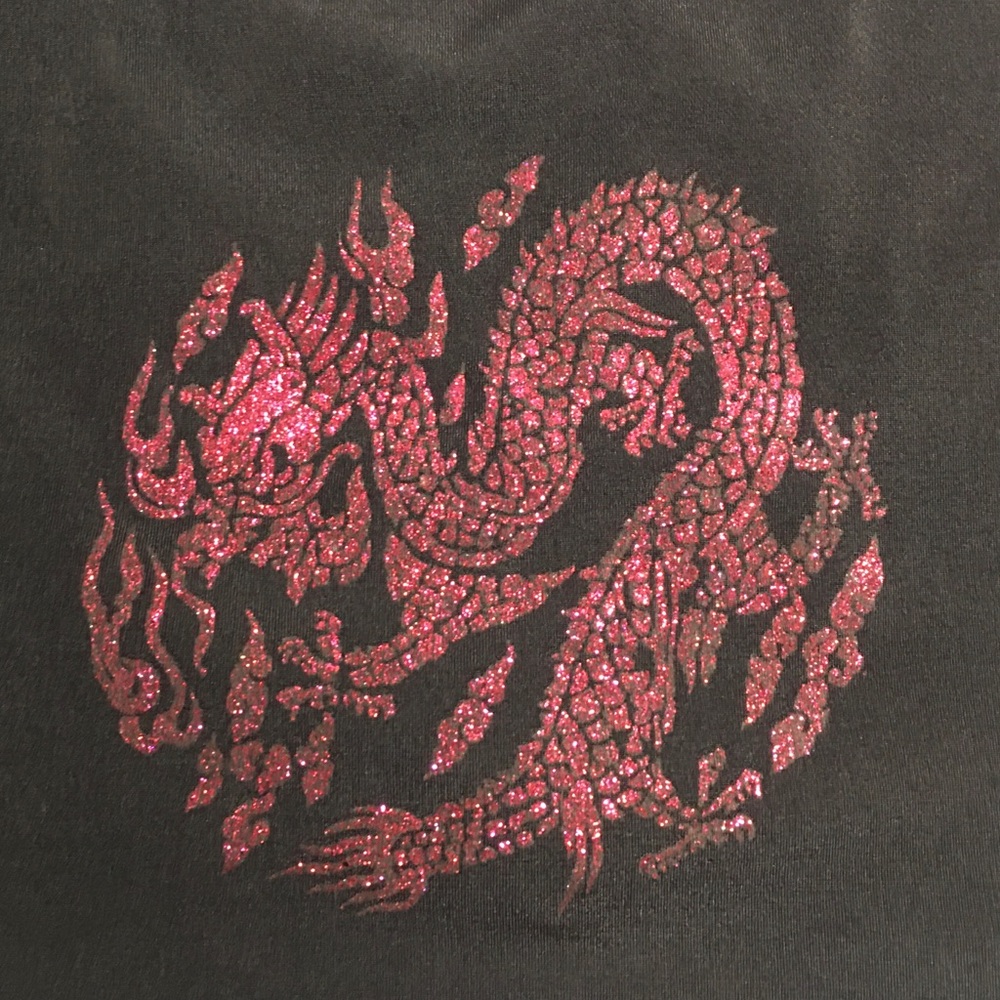 Lace up black and pink dragon sparkles crop top Size S/M - Picture 8 of 10
